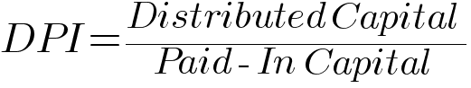 DPI formula is distributed capital divided by paid-in capital.